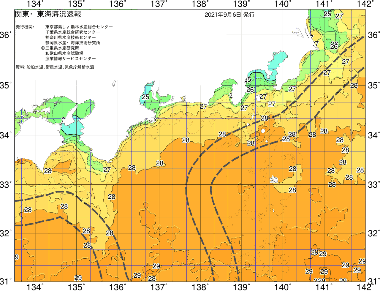 海況図, 関東・東海海況速報/広域 検索結果, (黒潮, 水温分布, 冷水域, 暖水波及 等を図示)