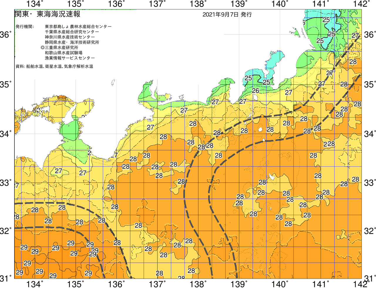 海況図, 関東・東海海況速報/広域 検索結果, (黒潮, 水温分布, 冷水域, 暖水波及 等を図示)