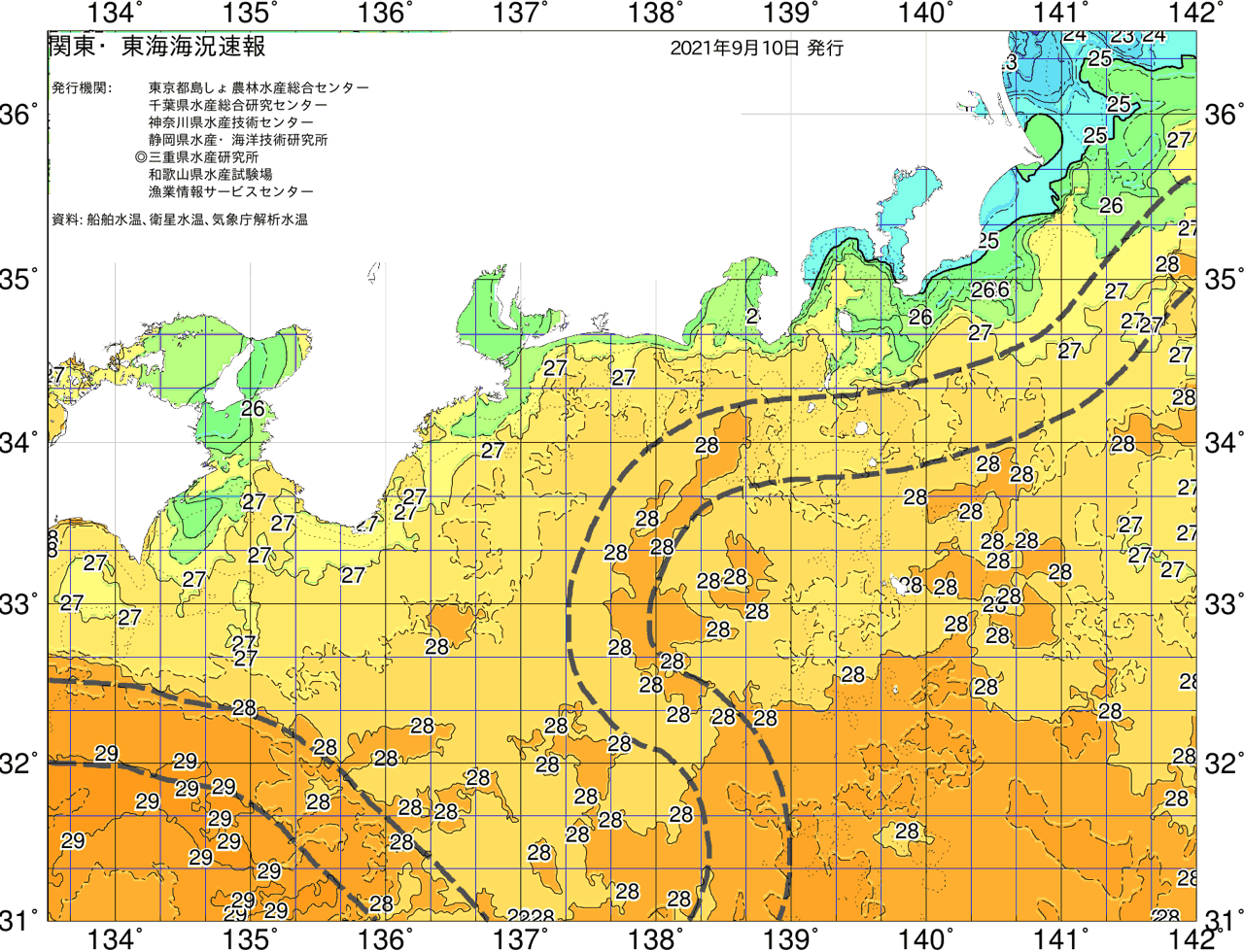 海況図, 関東・東海海況速報/広域 検索結果, (黒潮, 水温分布, 冷水域, 暖水波及 等を図示)