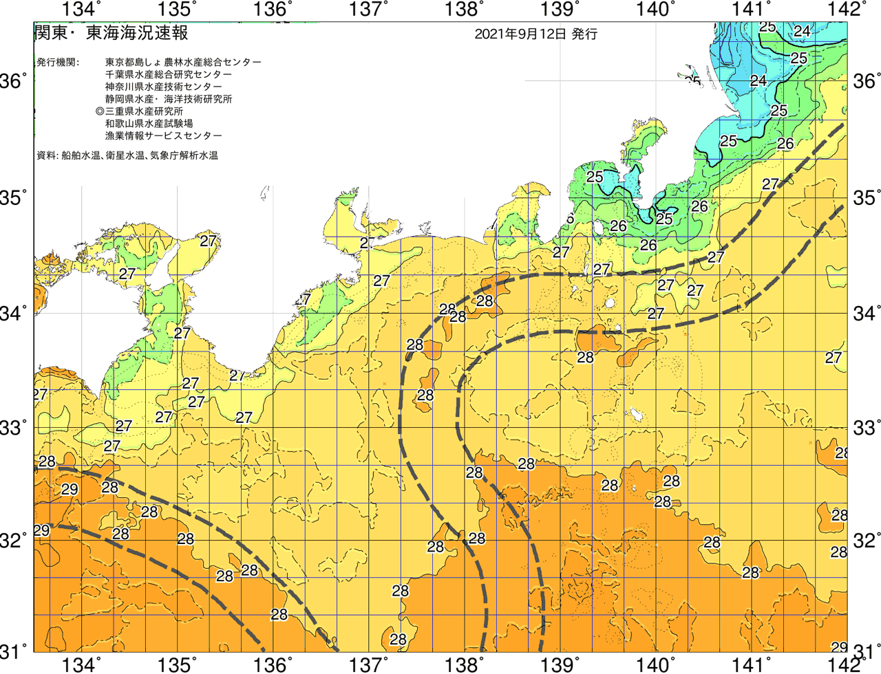海況図, 関東・東海海況速報/広域 検索結果, (黒潮, 水温分布, 冷水域, 暖水波及 等を図示)