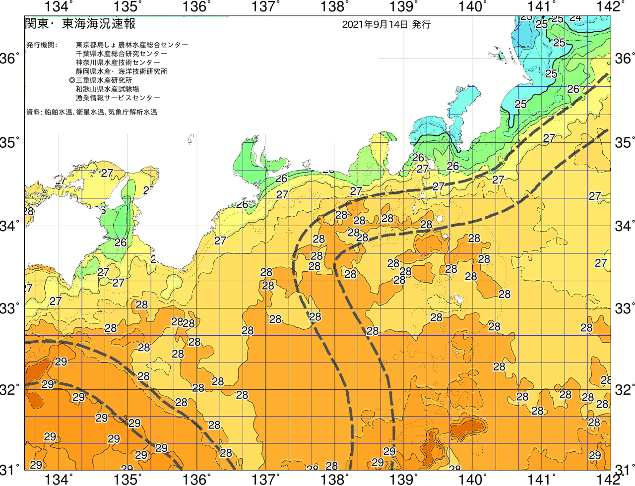 海況図, 関東・東海海況速報/広域 検索結果, (黒潮, 水温分布, 冷水域, 暖水波及 等を図示)