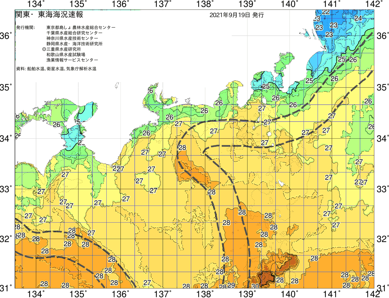 海況図, 関東・東海海況速報/広域 検索結果, (黒潮, 水温分布, 冷水域, 暖水波及 等を図示)