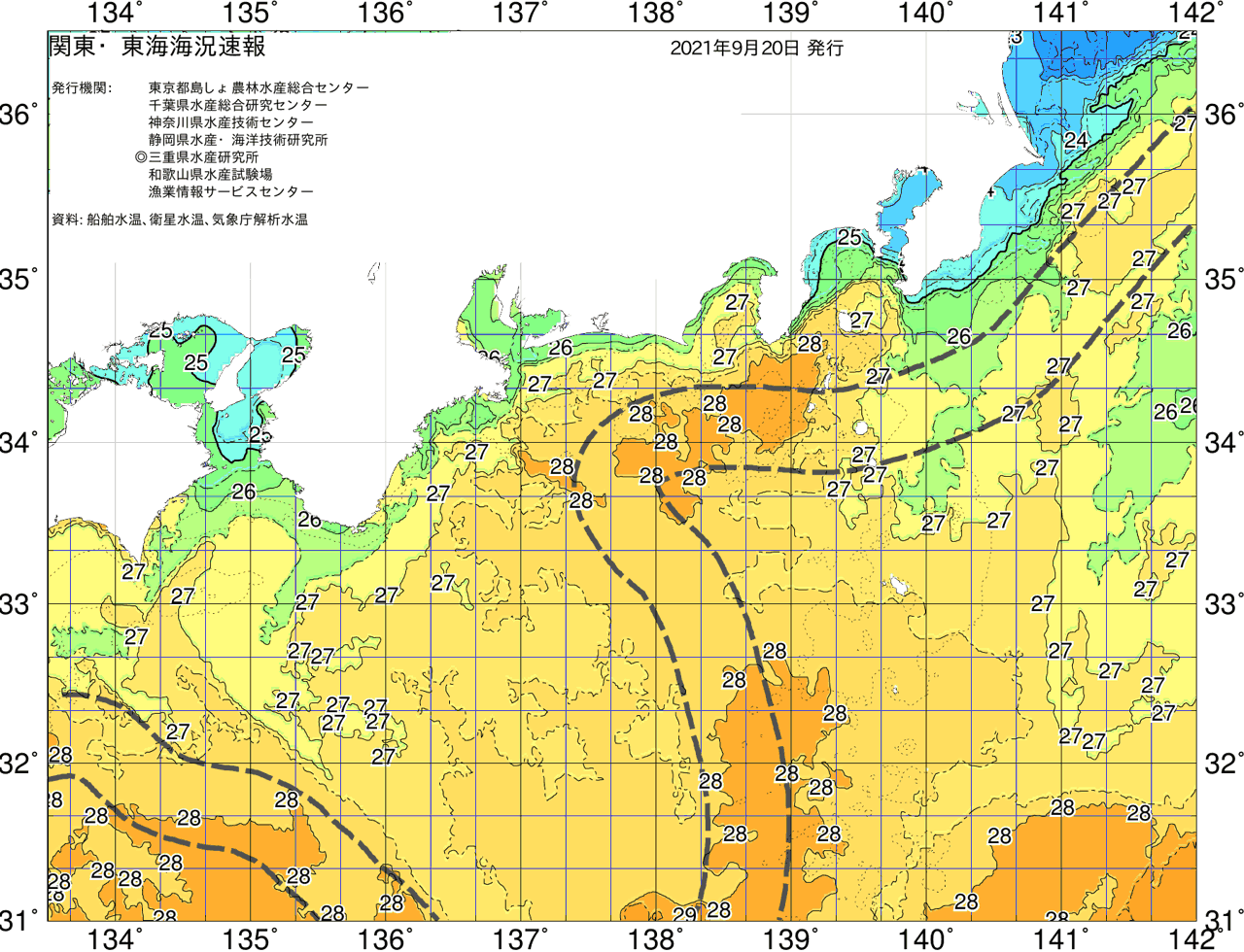 海況図, 関東・東海海況速報/広域 検索結果, (黒潮, 水温分布, 冷水域, 暖水波及 等を図示)