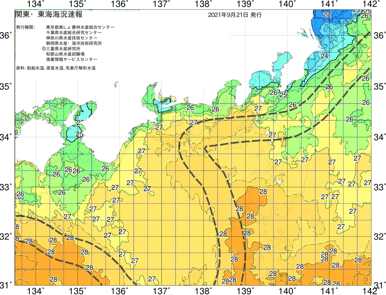 海況図, 関東・東海海況速報/広域 検索結果, (黒潮, 水温分布, 冷水域, 暖水波及 等を図示)