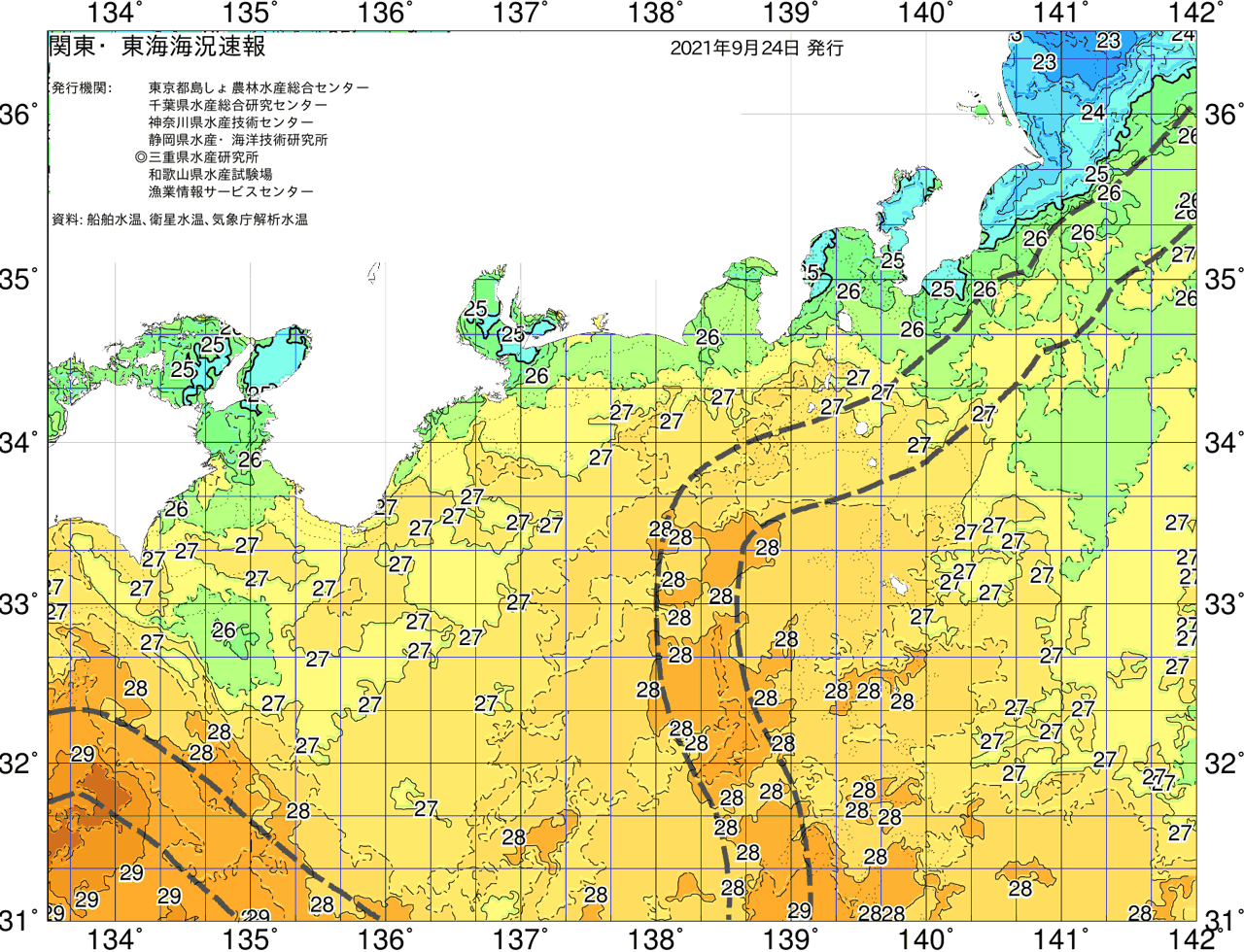 海況図, 関東・東海海況速報/広域 検索結果, (黒潮, 水温分布, 冷水域, 暖水波及 等を図示)