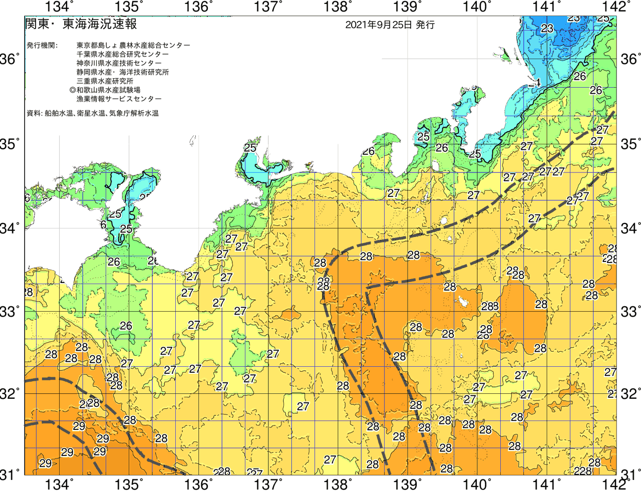 海況図, 関東・東海海況速報/広域 検索結果, (黒潮, 水温分布, 冷水域, 暖水波及 等を図示)