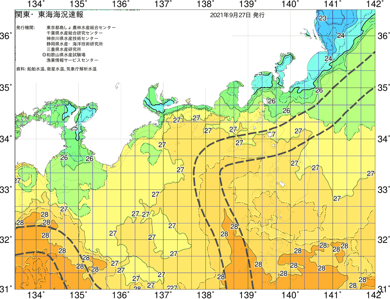 海況図, 関東・東海海況速報/広域 検索結果, (黒潮, 水温分布, 冷水域, 暖水波及 等を図示)