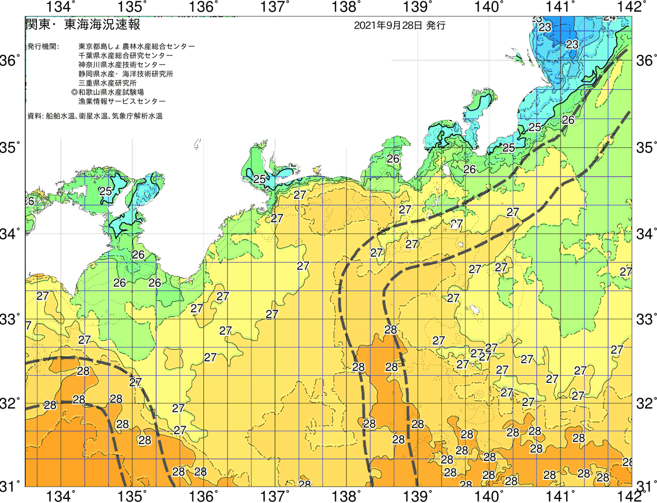 海況図, 関東・東海海況速報/広域 検索結果, (黒潮, 水温分布, 冷水域, 暖水波及 等を図示)