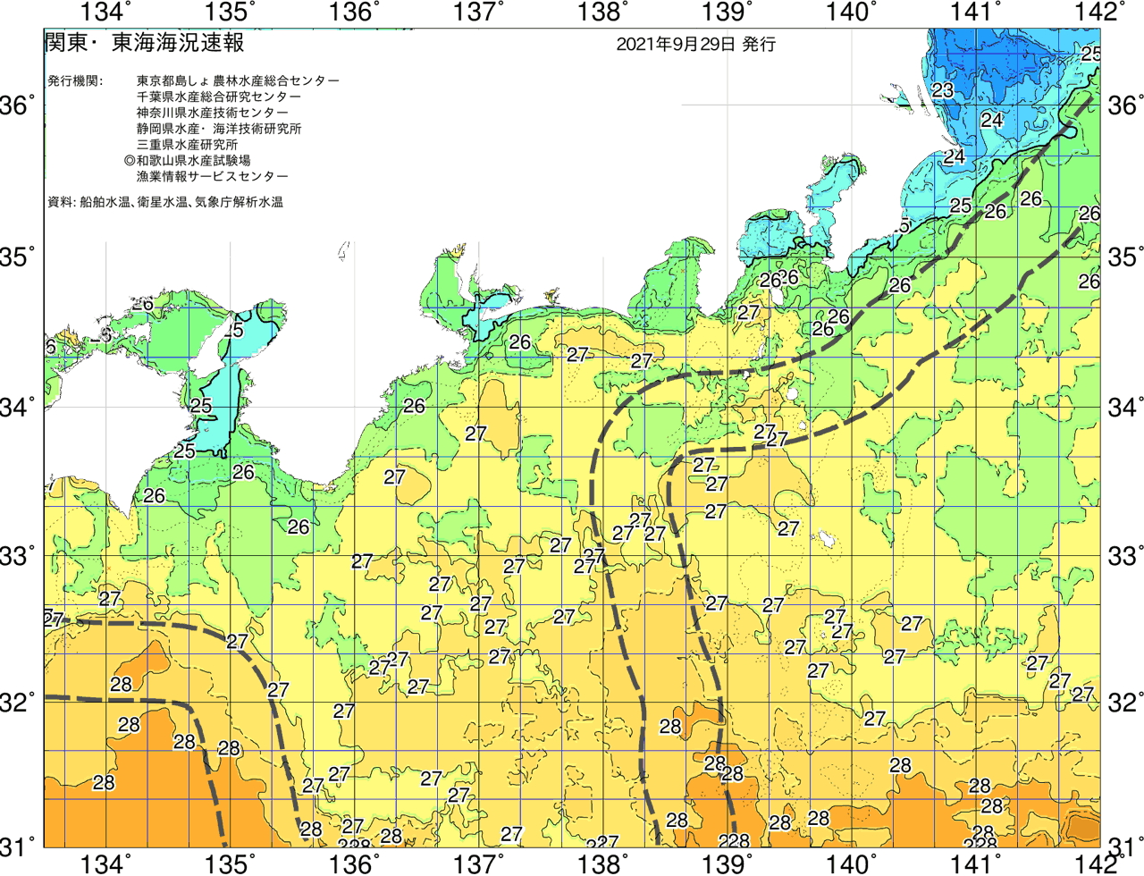 海況図, 関東・東海海況速報/広域 検索結果, (黒潮, 水温分布, 冷水域, 暖水波及 等を図示)