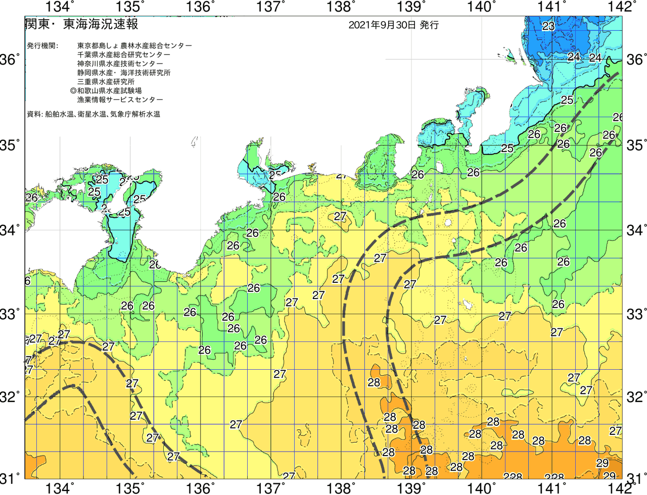 海況図, 関東・東海海況速報/広域 検索結果, (黒潮, 水温分布, 冷水域, 暖水波及 等を図示)