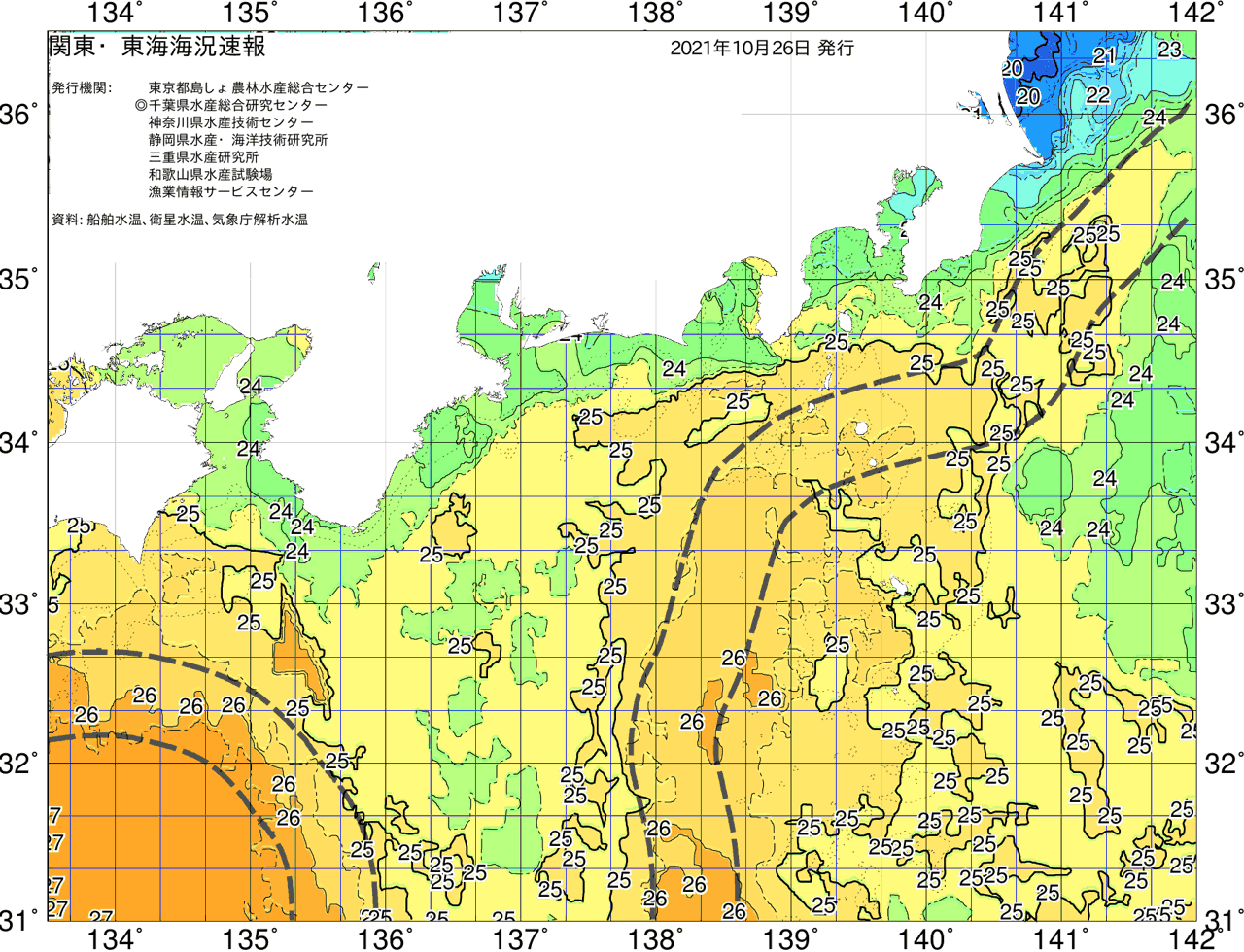 海況図, 関東・東海海況速報/広域 検索結果, (黒潮, 水温分布, 冷水域, 暖水波及 等を図示)