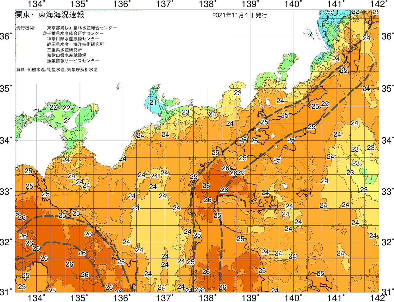 海況図, 関東・東海海況速報/広域 検索結果, (黒潮, 水温分布, 冷水域, 暖水波及 等を図示)