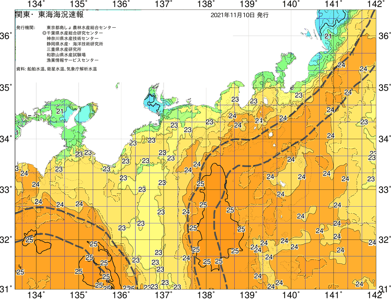海況図, 関東・東海海況速報/広域 検索結果, (黒潮, 水温分布, 冷水域, 暖水波及 等を図示)