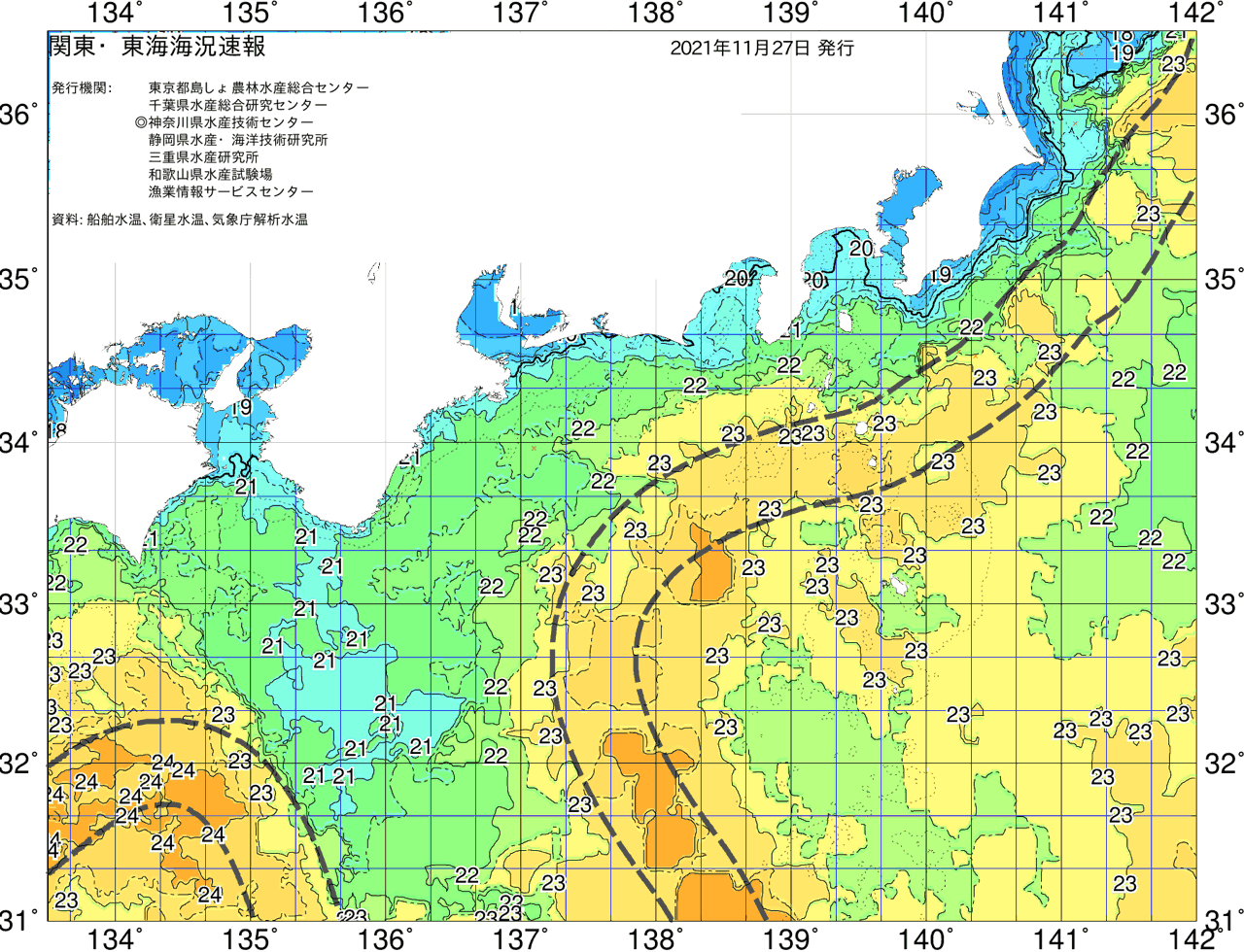 海況図, 関東・東海海況速報/広域 検索結果, (黒潮, 水温分布, 冷水域, 暖水波及 等を図示)