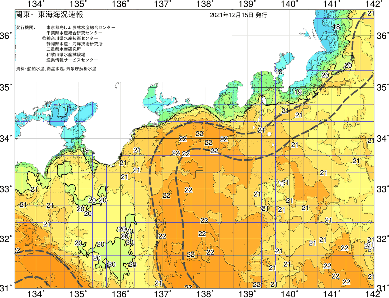 海況図, 関東・東海海況速報/広域 検索結果, (黒潮, 水温分布, 冷水域, 暖水波及 等を図示)