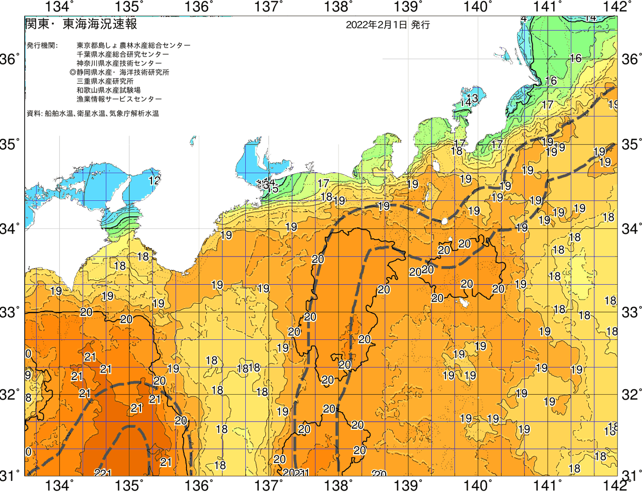 海況図, 関東・東海海況速報/広域 検索結果, (黒潮, 水温分布, 冷水域, 暖水波及 等を図示)