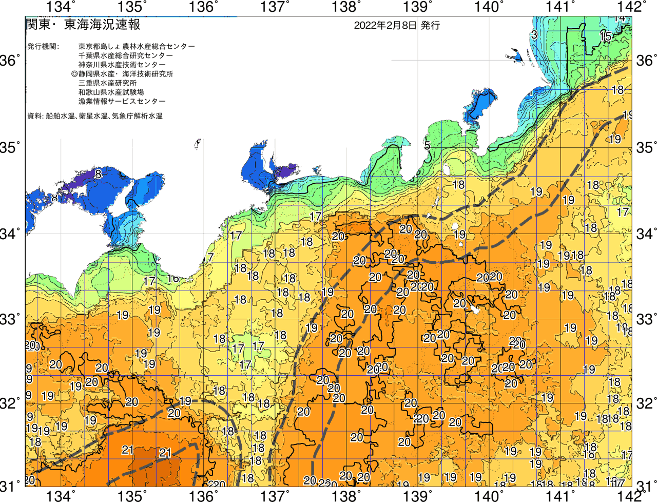 海況図, 関東・東海海況速報/広域 検索結果, (黒潮, 水温分布, 冷水域, 暖水波及 等を図示)