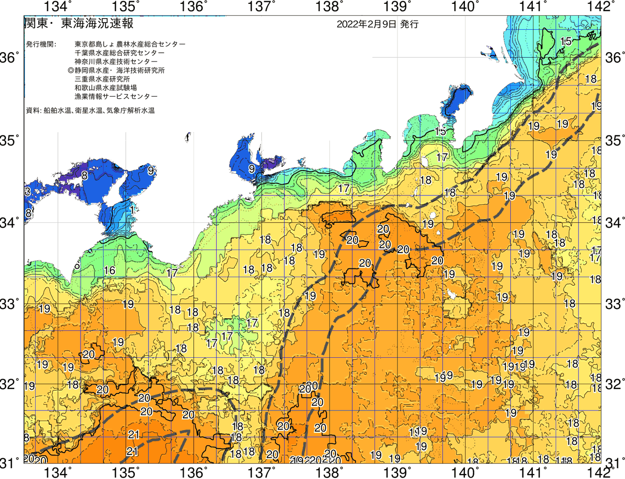 海況図, 関東・東海海況速報/広域 検索結果, (黒潮, 水温分布, 冷水域, 暖水波及 等を図示)
