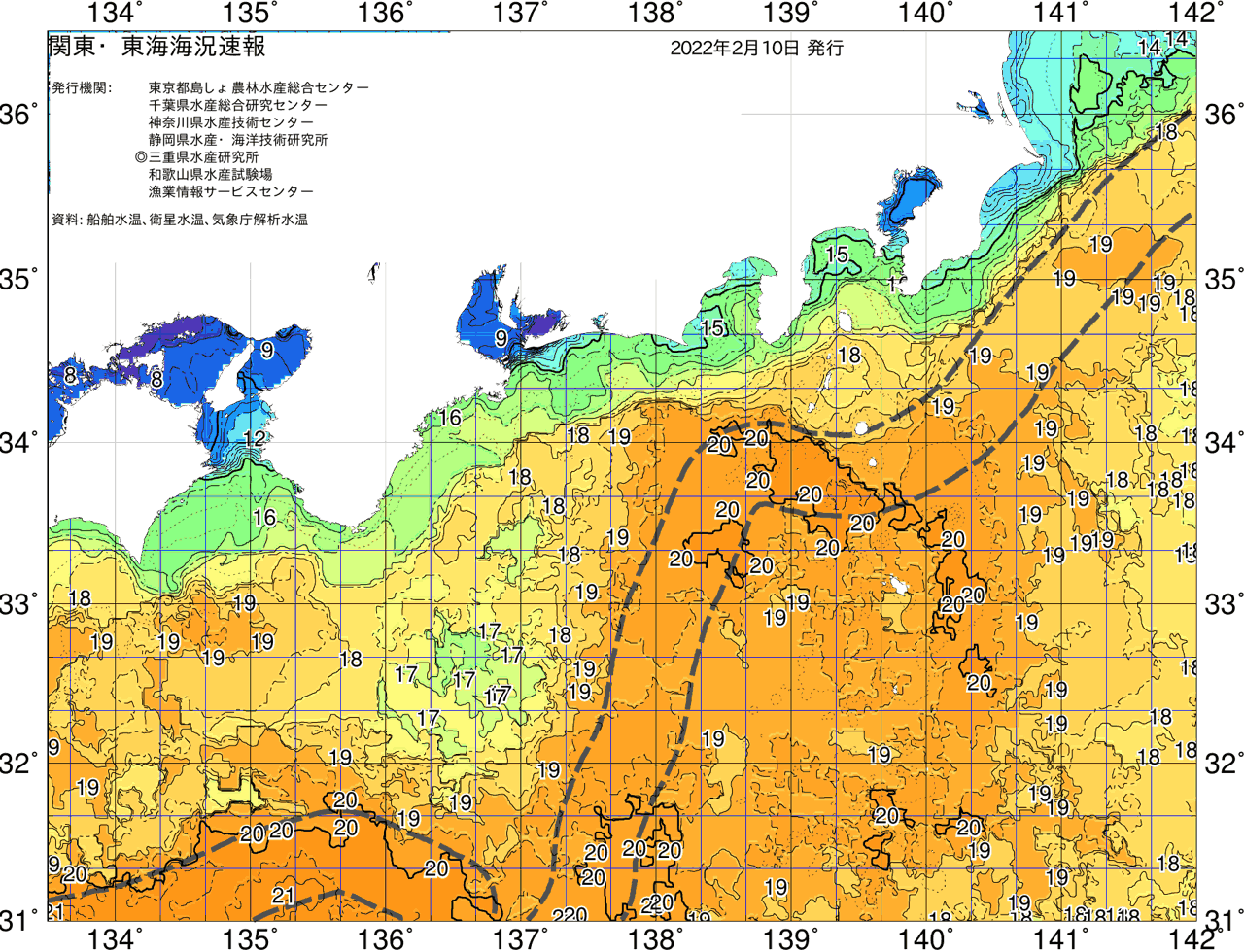 海況図, 関東・東海海況速報/広域 検索結果, (黒潮, 水温分布, 冷水域, 暖水波及 等を図示)
