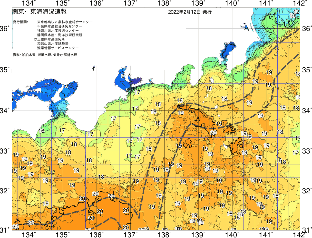 海況図, 関東・東海海況速報/広域 検索結果, (黒潮, 水温分布, 冷水域, 暖水波及 等を図示)