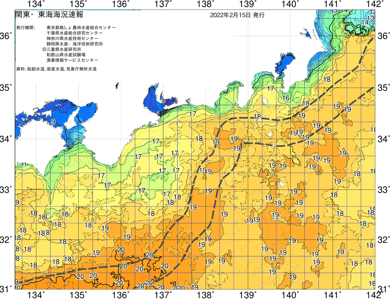 海況図, 関東・東海海況速報/広域 検索結果, (黒潮, 水温分布, 冷水域, 暖水波及 等を図示)