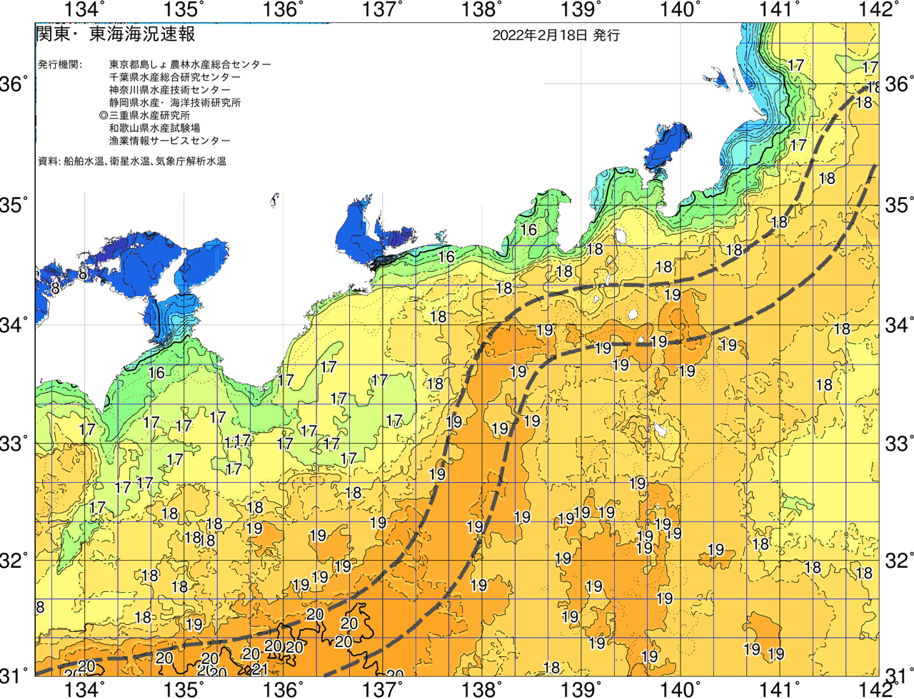 海況図, 関東・東海海況速報/広域 検索結果, (黒潮, 水温分布, 冷水域, 暖水波及 等を図示)