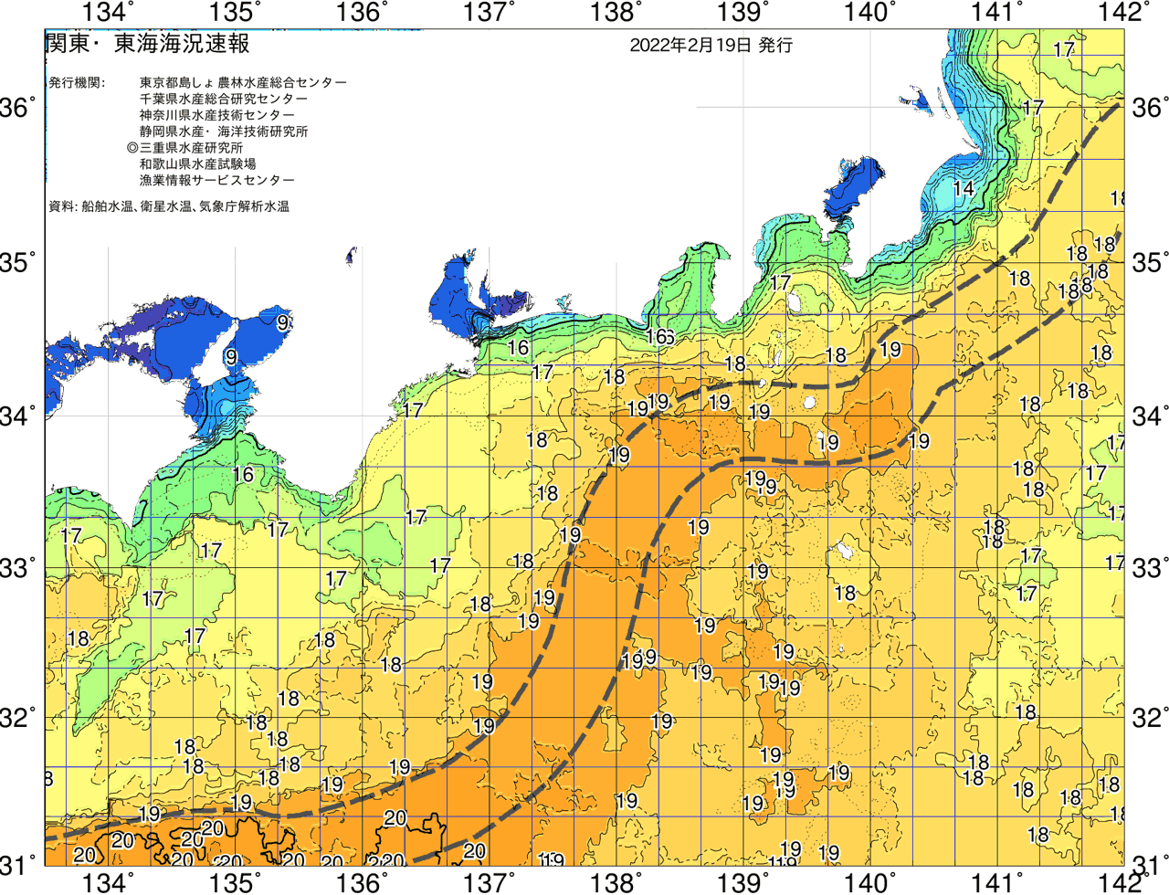 海況図, 関東・東海海況速報/広域 検索結果, (黒潮, 水温分布, 冷水域, 暖水波及 等を図示)