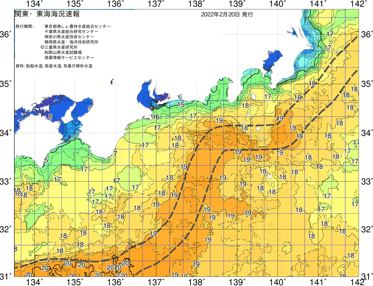 海況図, 関東・東海海況速報/広域 検索結果, (黒潮, 水温分布, 冷水域, 暖水波及 等を図示)