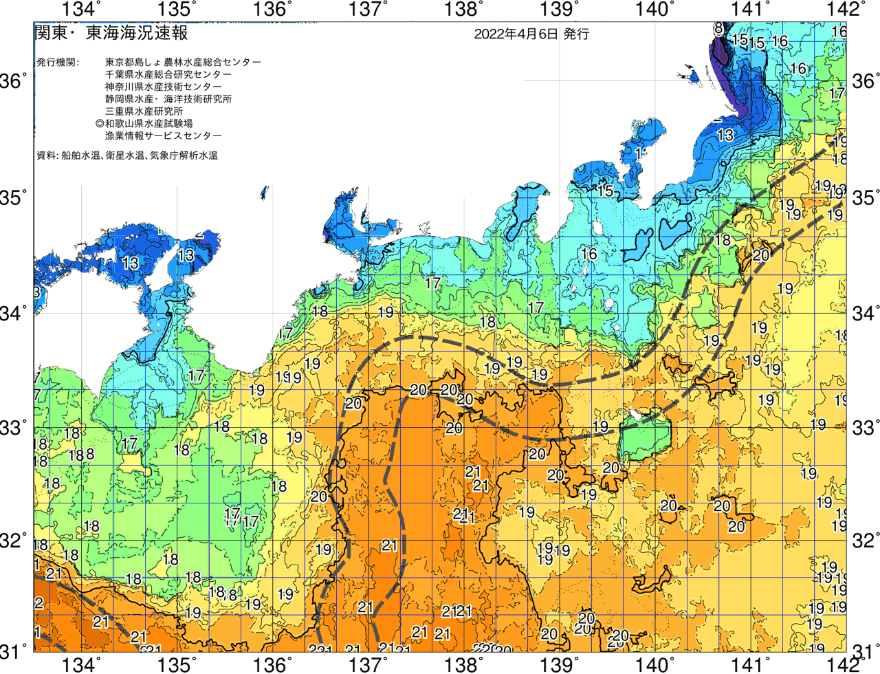 海況図, 関東・東海海況速報/広域 検索結果, (黒潮, 水温分布, 冷水域, 暖水波及 等を図示)