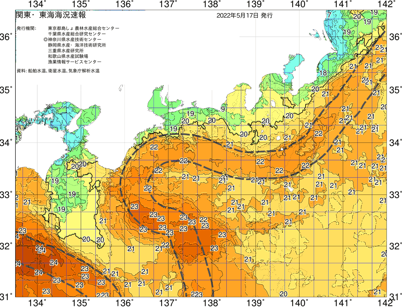 海況図, 関東・東海海況速報/広域 検索結果, (黒潮, 水温分布, 冷水域, 暖水波及 等を図示)