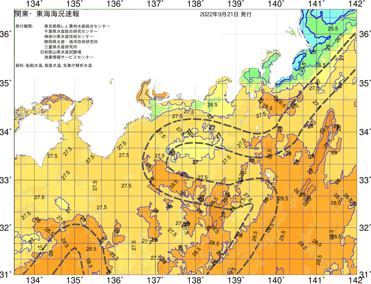 海況図, 関東・東海海況速報/広域 検索結果, (黒潮, 水温分布, 冷水域, 暖水波及 等を図示)