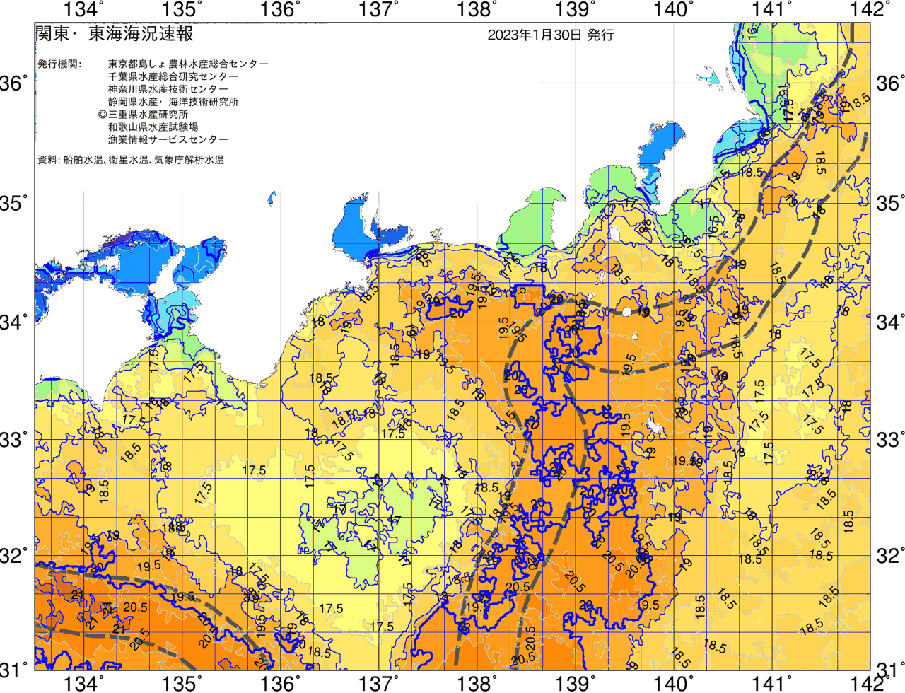 海況図, 関東・東海海況速報/広域 検索結果, (黒潮, 水温分布, 冷水域, 暖水波及 等を図示)