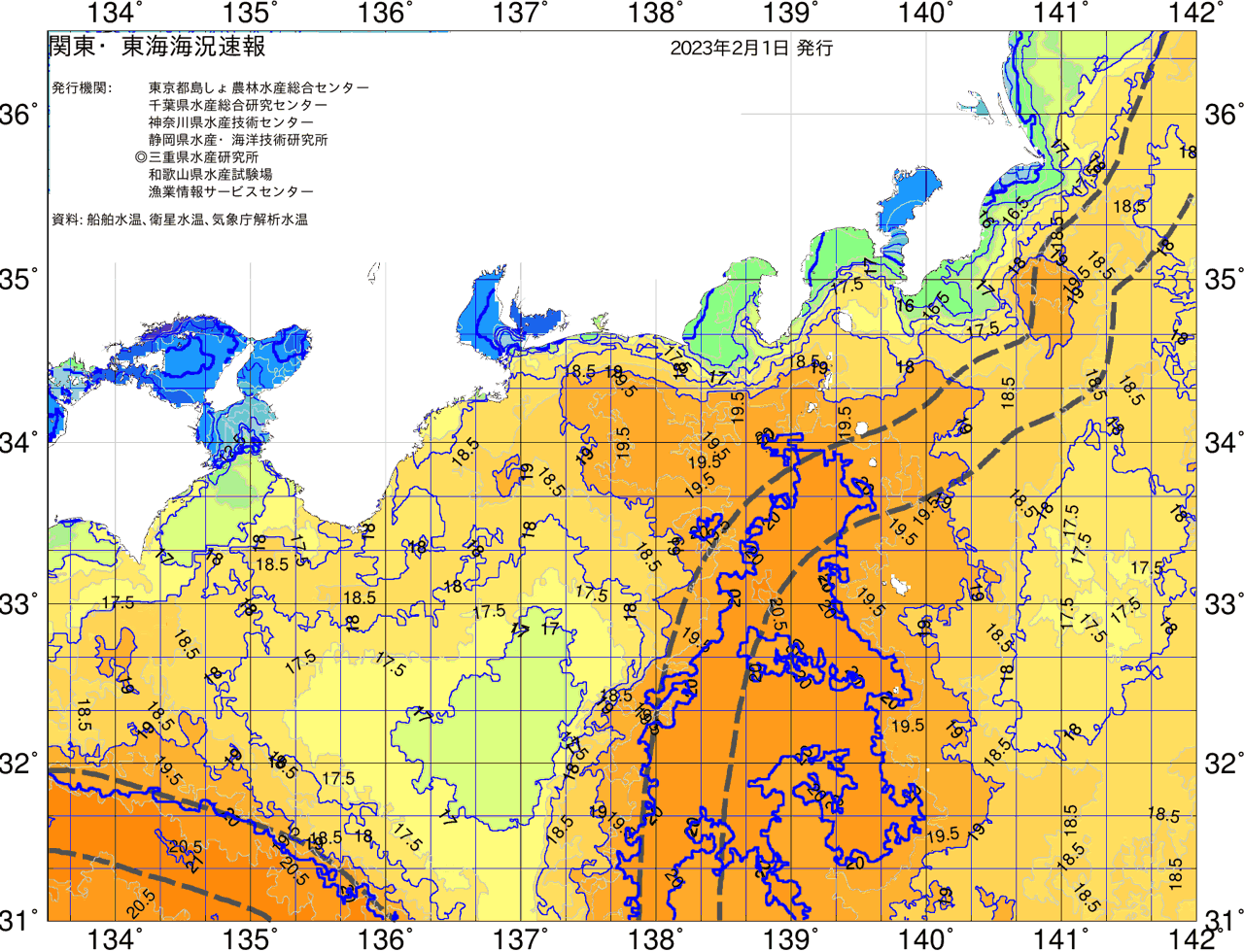 海況図, 関東・東海海況速報/広域 検索結果, (黒潮, 水温分布, 冷水域, 暖水波及 等を図示)