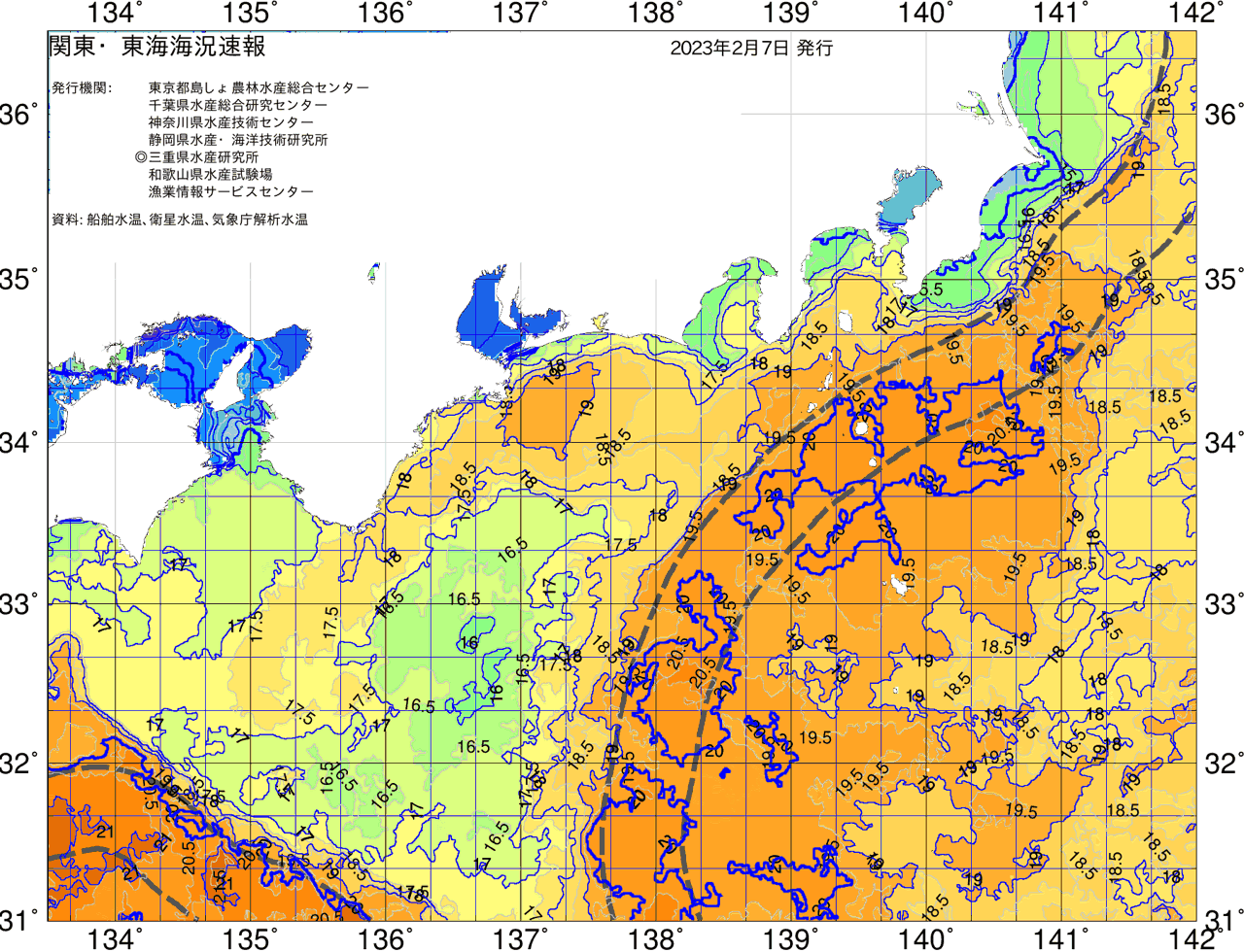 海況図, 関東・東海海況速報/広域 検索結果, (黒潮, 水温分布, 冷水域, 暖水波及 等を図示)