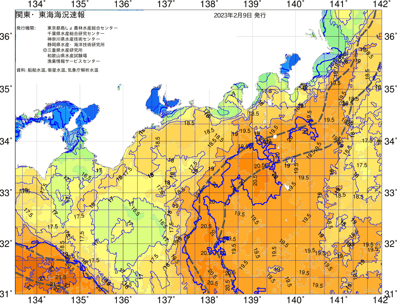 海況図, 関東・東海海況速報/広域 検索結果, (黒潮, 水温分布, 冷水域, 暖水波及 等を図示)