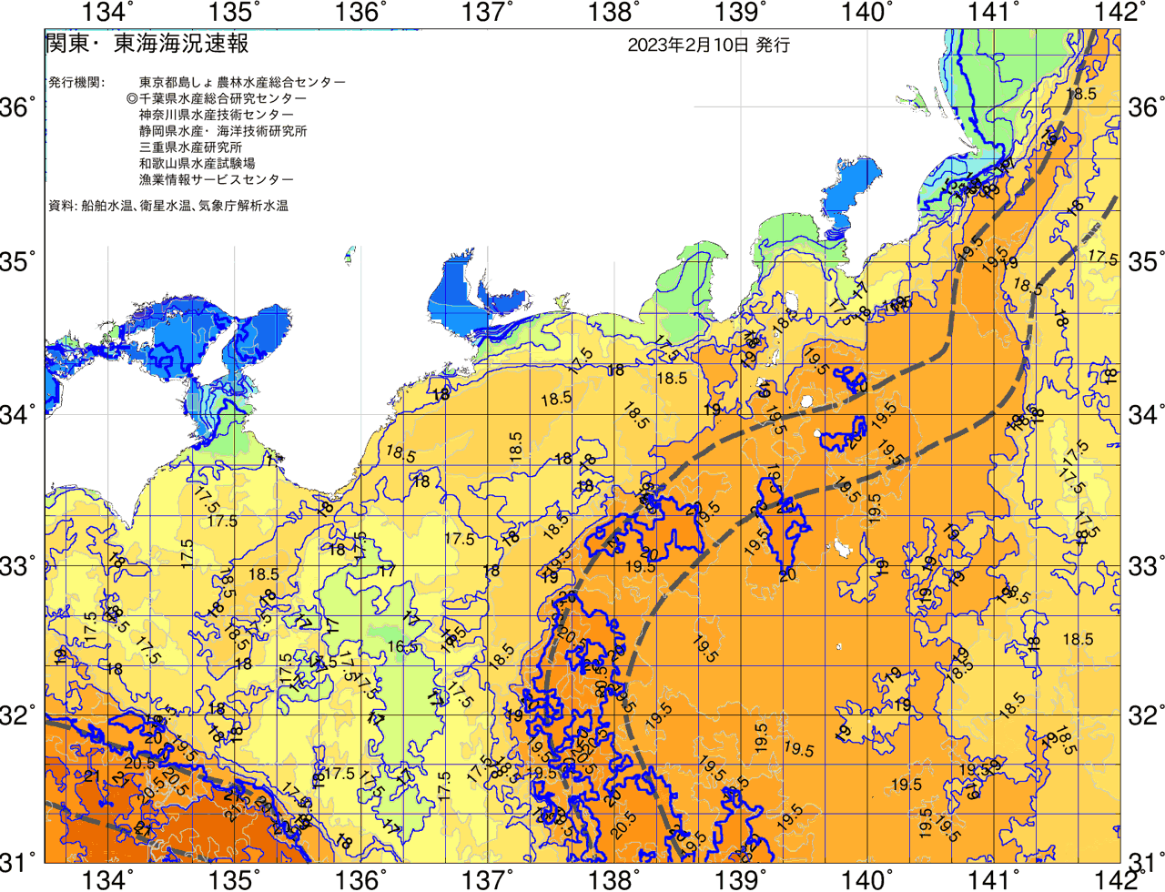 海況図, 関東・東海海況速報/広域 検索結果, (黒潮, 水温分布, 冷水域, 暖水波及 等を図示)