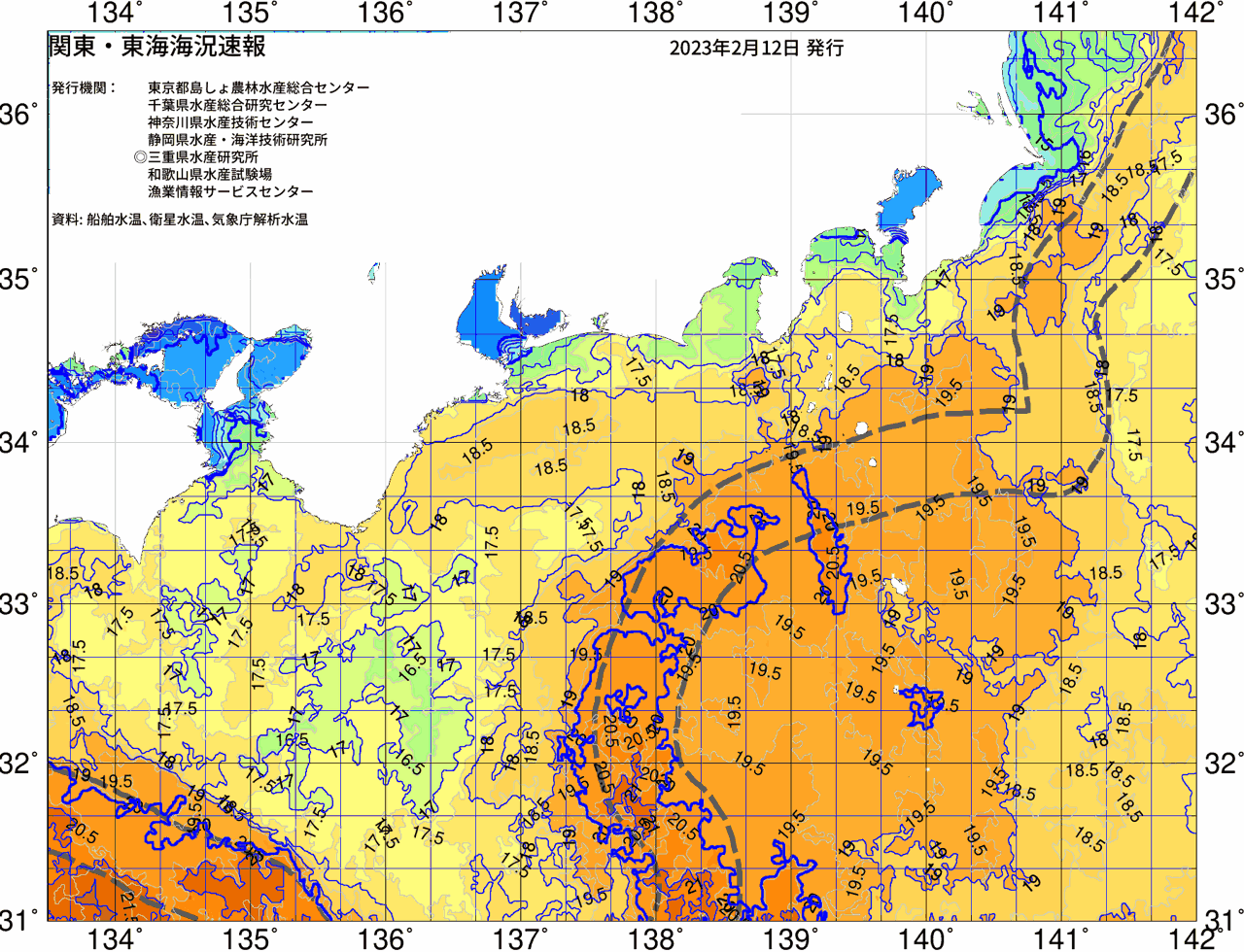 海況図, 関東・東海海況速報/広域 検索結果, (黒潮, 水温分布, 冷水域, 暖水波及 等を図示)