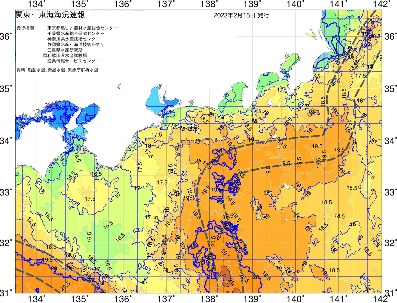 海況図, 関東・東海海況速報/広域 検索結果, (黒潮, 水温分布, 冷水域, 暖水波及 等を図示)