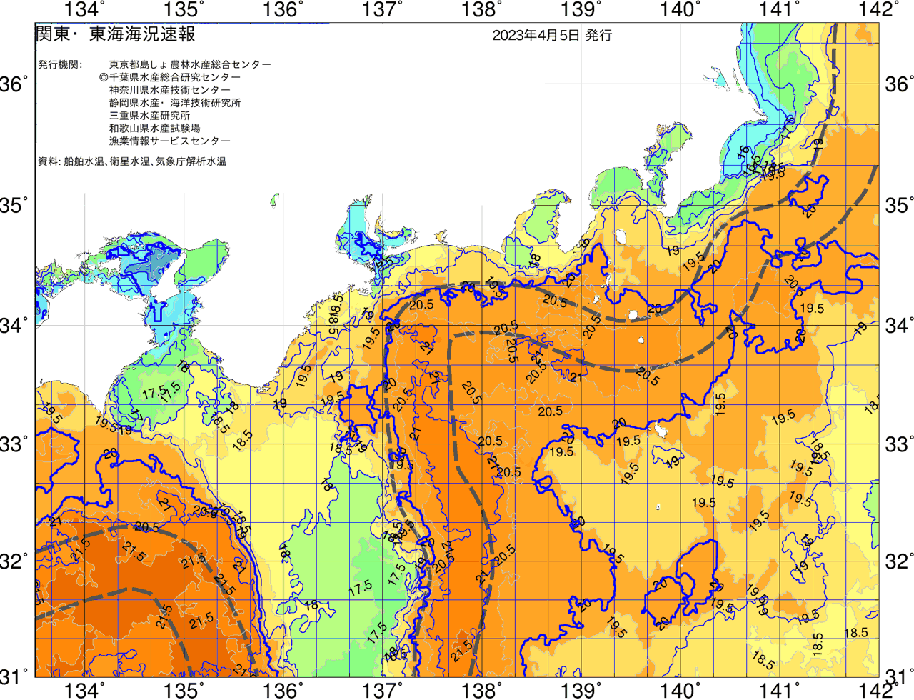 海況図, 関東・東海海況速報/広域 検索結果, (黒潮, 水温分布, 冷水域, 暖水波及 等を図示)