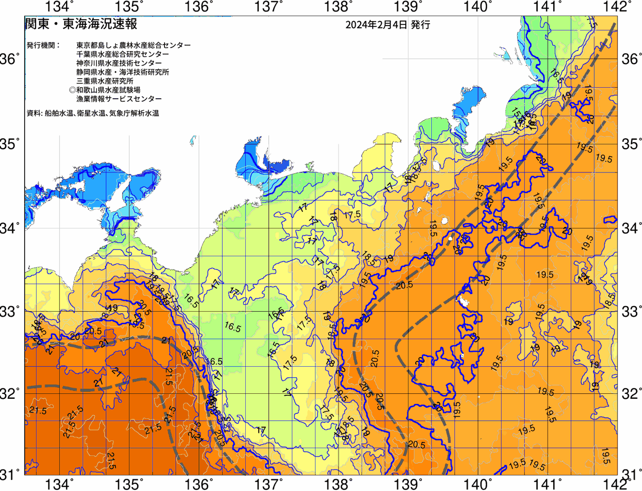 海況図, 関東・東海海況速報/広域 検索結果, (黒潮, 水温分布, 冷水域, 暖水波及 等を図示)