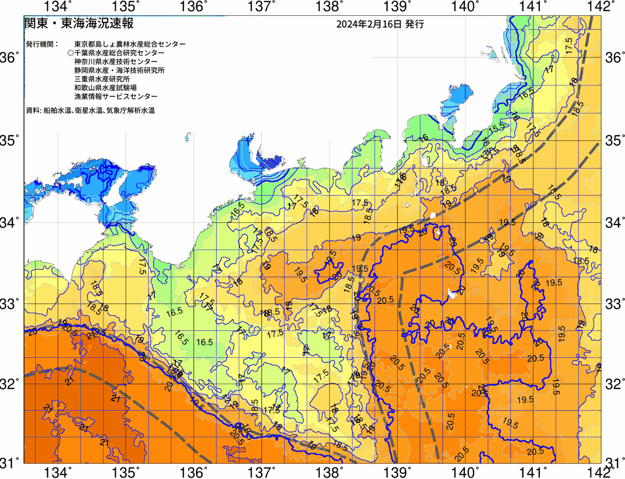 海況図, 関東・東海海況速報/広域 検索結果, (黒潮, 水温分布, 冷水域, 暖水波及 等を図示)