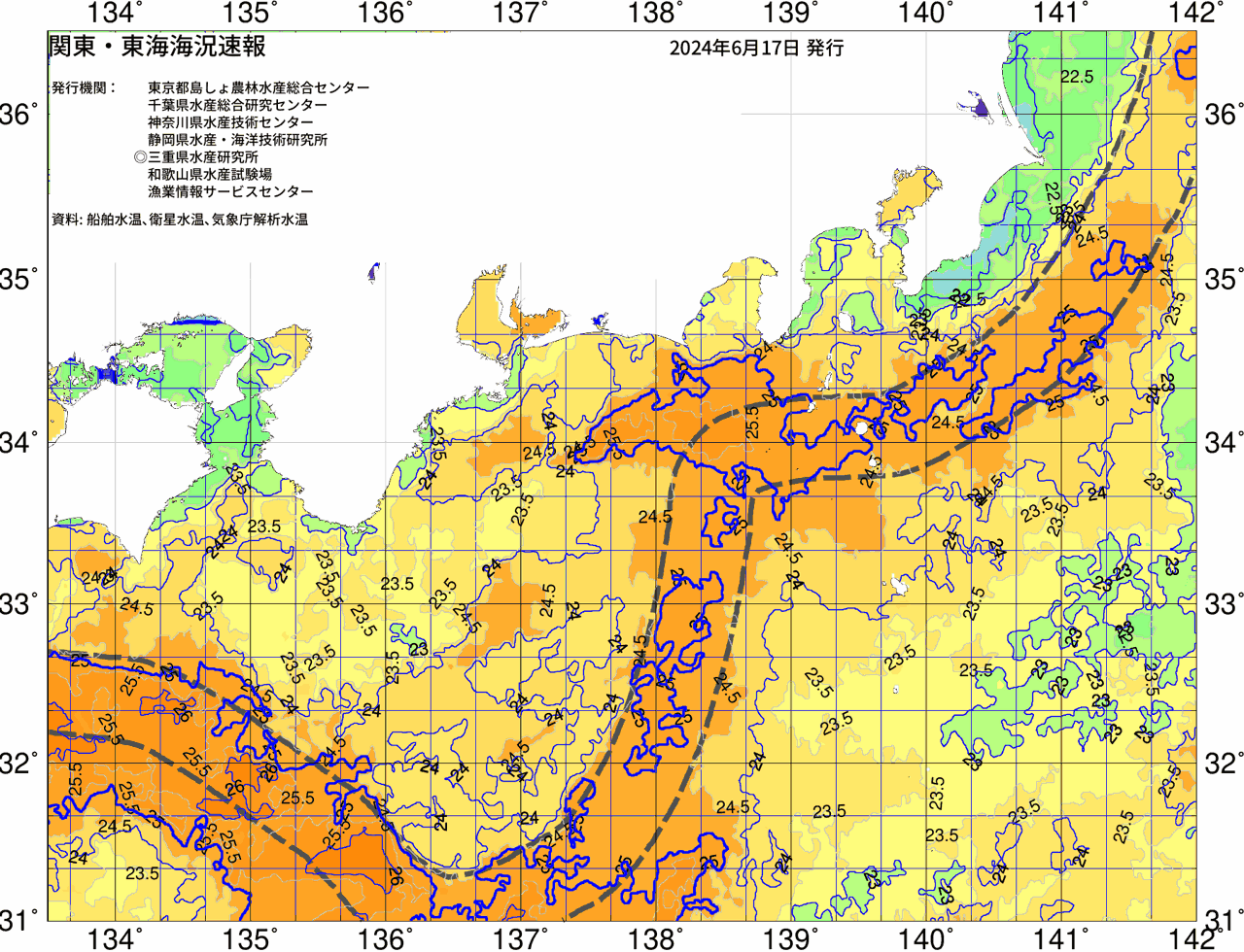 海況図, 関東・東海海況速報/広域 検索結果, (黒潮, 水温分布, 冷水域, 暖水波及 等を図示)