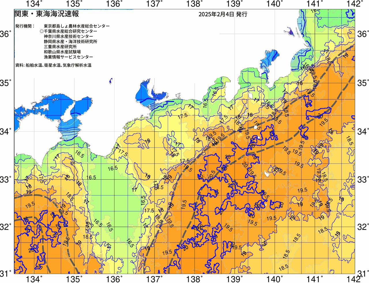 海況図, 関東・東海海況速報/広域 検索結果, (黒潮, 水温分布, 冷水域, 暖水波及 等を図示)