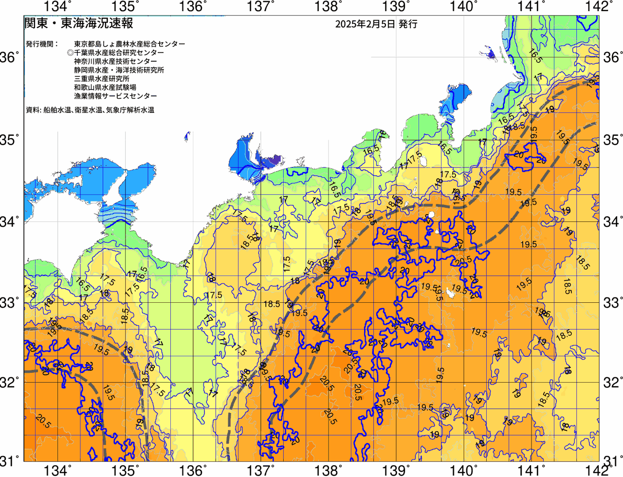 海況図, 関東・東海海況速報/広域 検索結果, (黒潮, 水温分布, 冷水域, 暖水波及 等を図示)