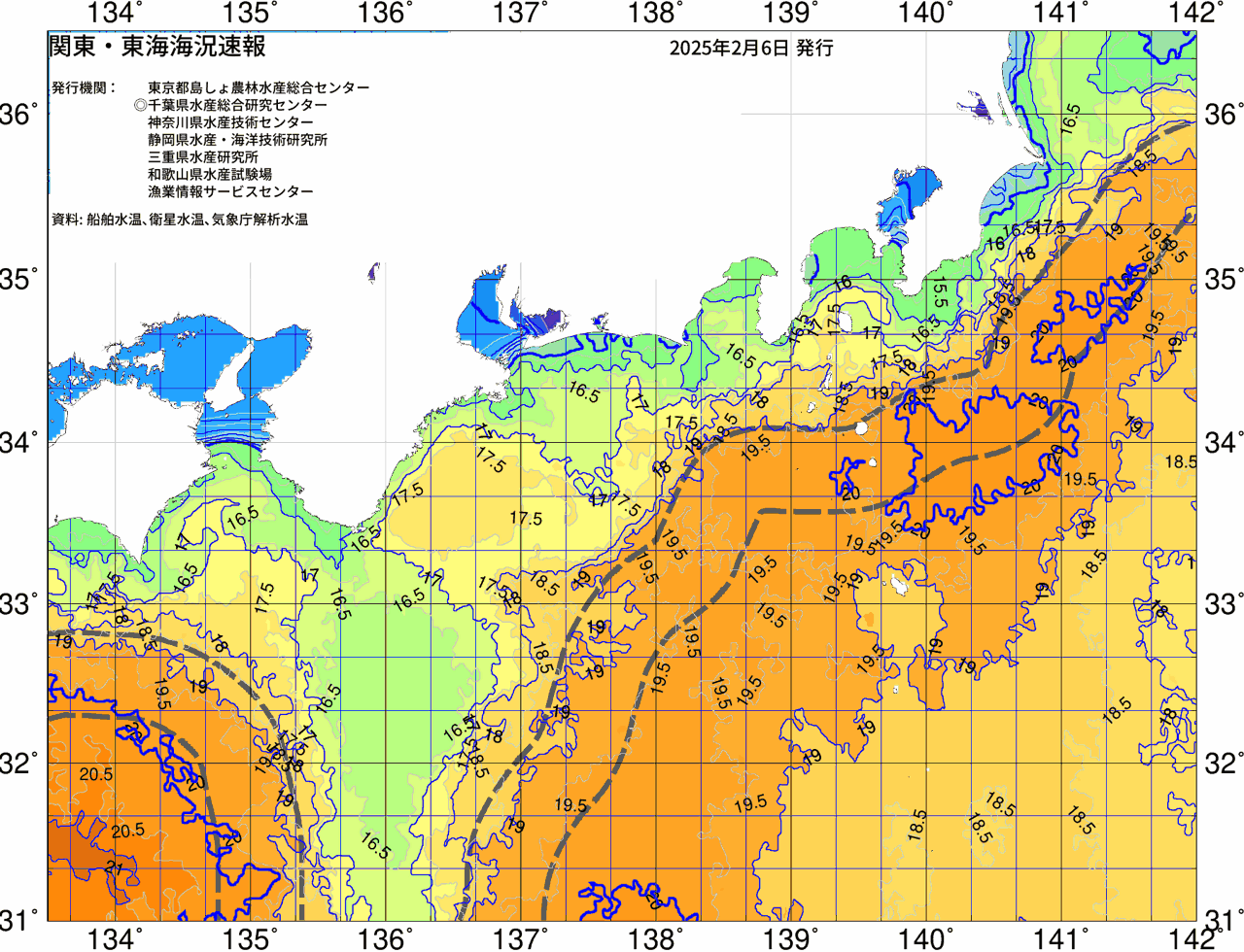海況図, 関東・東海海況速報/広域 検索結果, (黒潮, 水温分布, 冷水域, 暖水波及 等を図示)