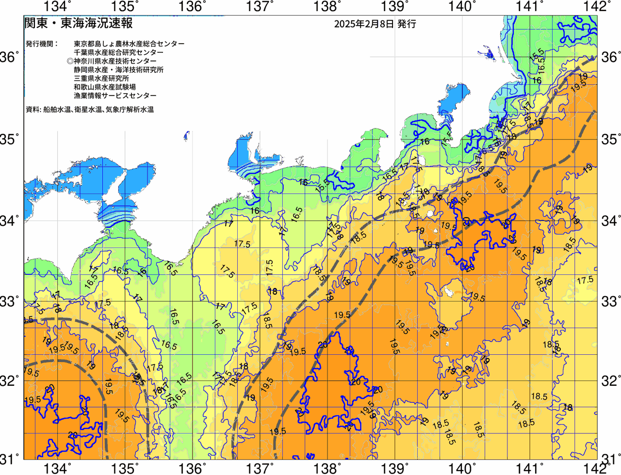 海況図, 関東・東海海況速報/広域 検索結果, (黒潮, 水温分布, 冷水域, 暖水波及 等を図示)