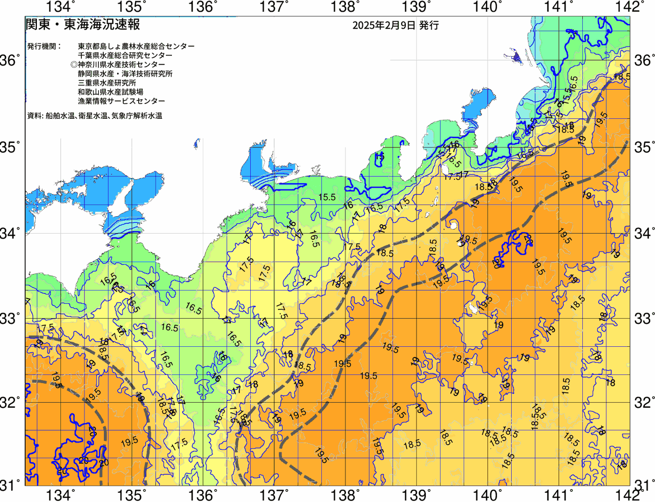 海況図, 関東・東海海況速報/広域 検索結果, (黒潮, 水温分布, 冷水域, 暖水波及 等を図示)
