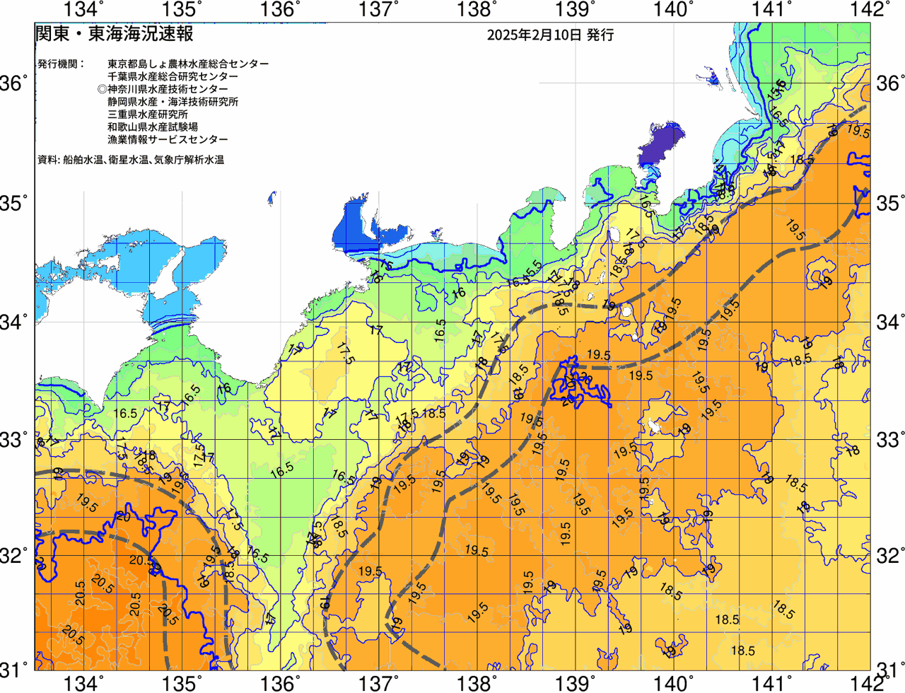 海況図, 関東・東海海況速報/広域 検索結果, (黒潮, 水温分布, 冷水域, 暖水波及 等を図示)