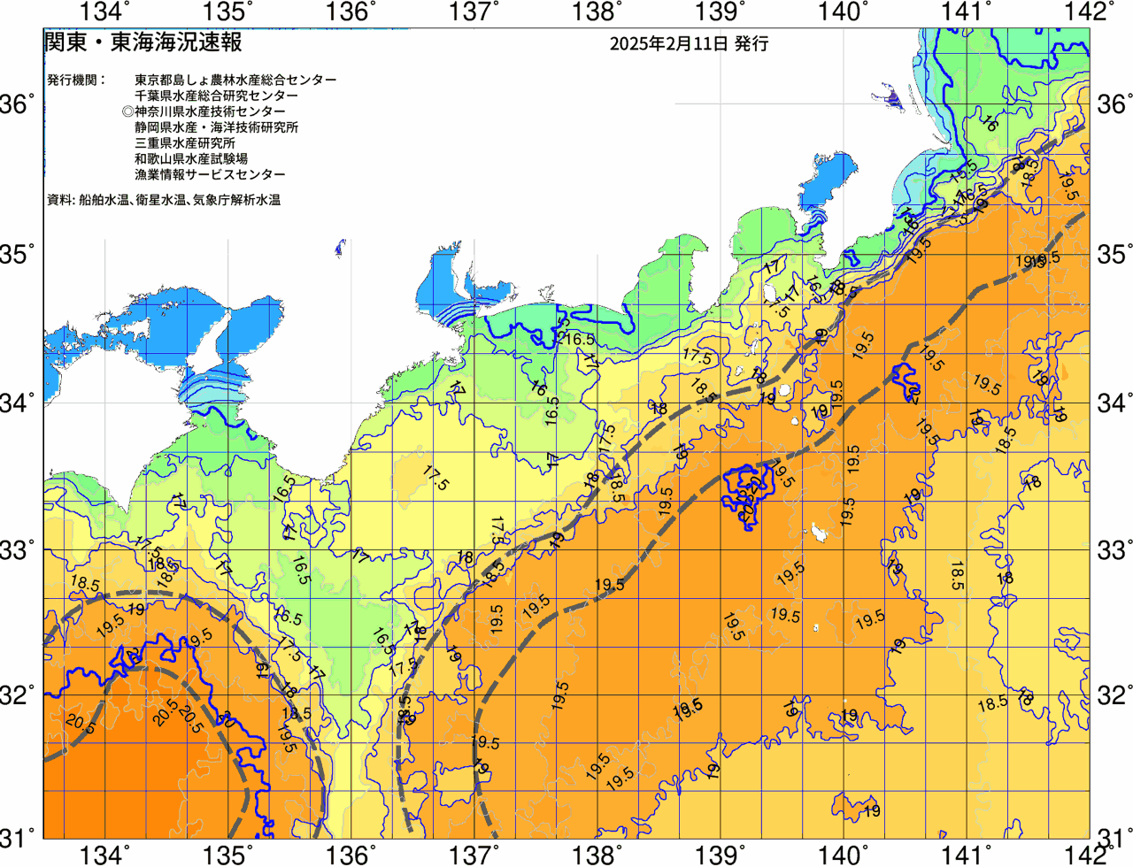 海況図, 関東・東海海況速報/広域 検索結果, (黒潮, 水温分布, 冷水域, 暖水波及 等を図示)