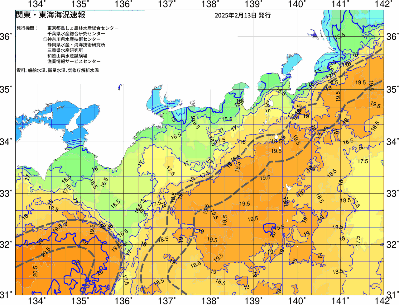 海況図, 関東・東海海況速報/広域 検索結果, (黒潮, 水温分布, 冷水域, 暖水波及 等を図示)